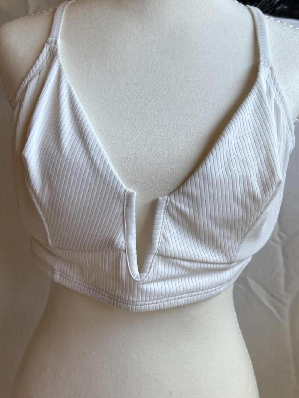 Womens Shade & Shore White Ribbed V Wire Bikini Top 34DD